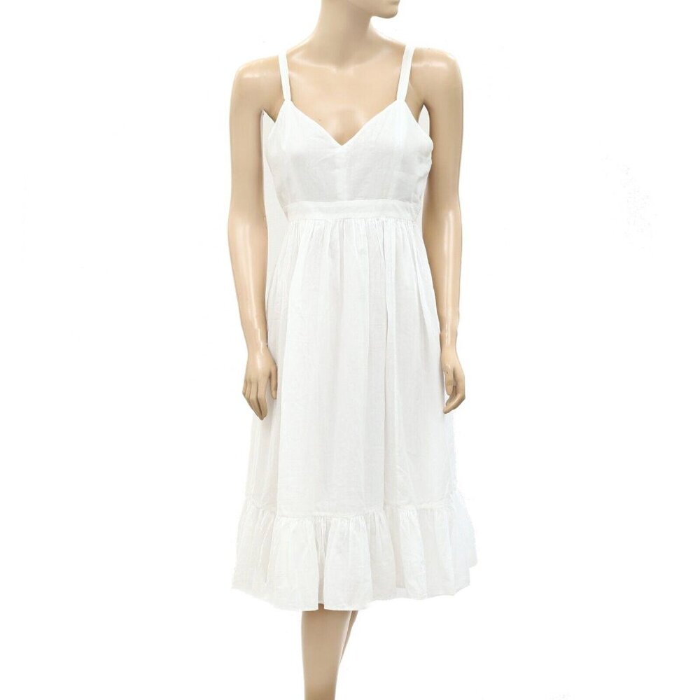 The Great. Solid White Ruffle Midi Dress Sleeveless Cotton Resort M New 259412